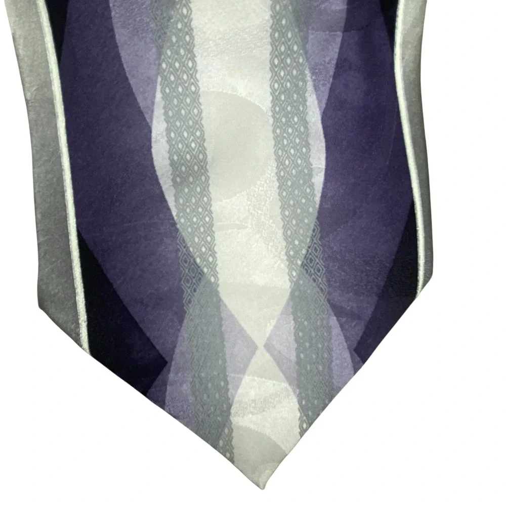 Carlo Palazzi Necktie Mens XL‎ Purple Grey Abstract Geometric Art Deco Silk 63x4